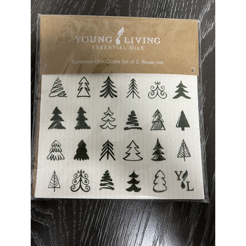 Young Living European Dish Cloths - Set of 2 - Christmas Tree - New